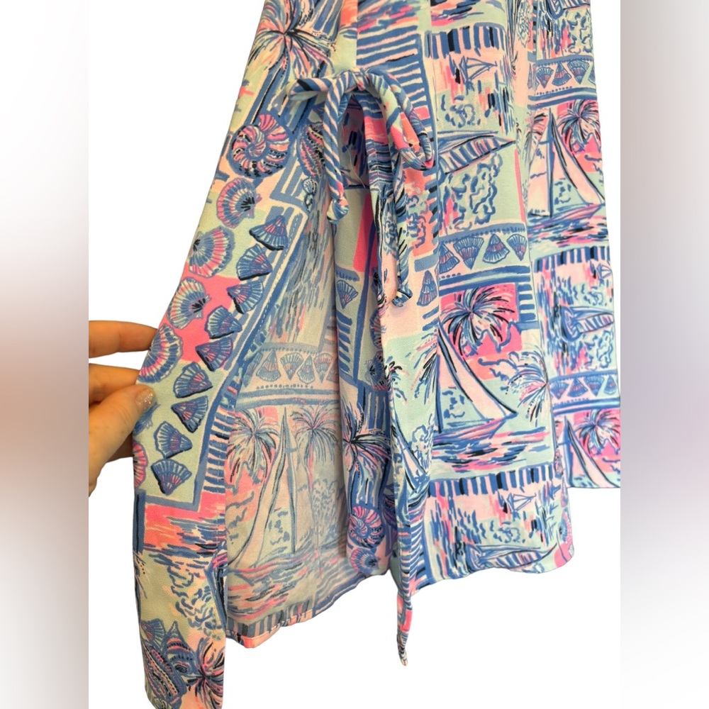 LIly Pulitzer Sahar Romper Pastel Blue Pink Tie Side Square Neck Size 10 - Picture 3 of 9